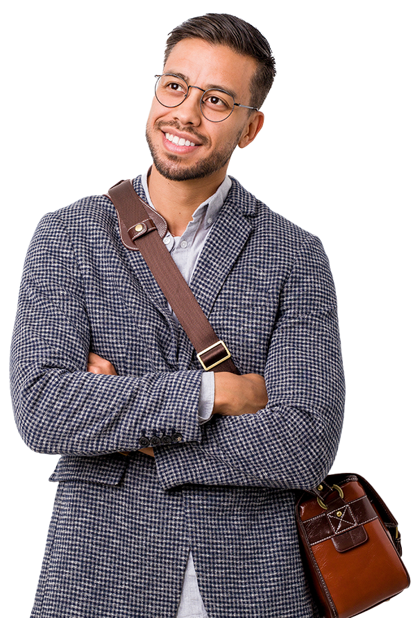 Man with briefcase looking happy